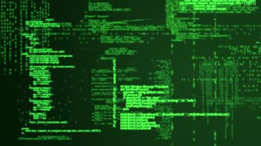 Yeşil arkaplanda veri işleme animasyonu. küresel hesaplama ve veri işleme kavramı dijital olarak oluşturulmuş video.