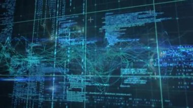 Siyah arkaplan üzerinde veri işleme animasyonu. küresel veri işleme, teknoloji ve dijital arayüz kavramı dijital olarak oluşturulmuş video.
