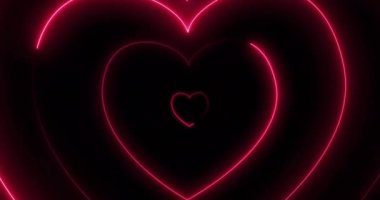 Animation of neon hearts over black background. Health, fitness and digital interface concept digitally generated video.