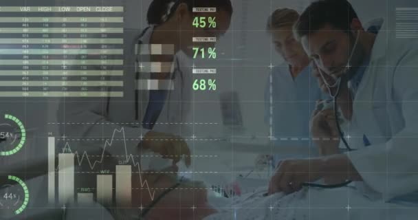 Animación Del Procesamiento Datos Través Diversos Médicos Hablando Concepto Medicina — Vídeos de Stock