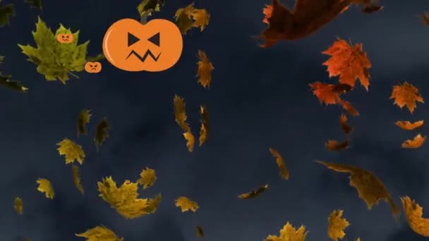 Animation Leaves Falling Pumpkin Icons Abstract Background Digital Interface Concept — Wideo stockowe