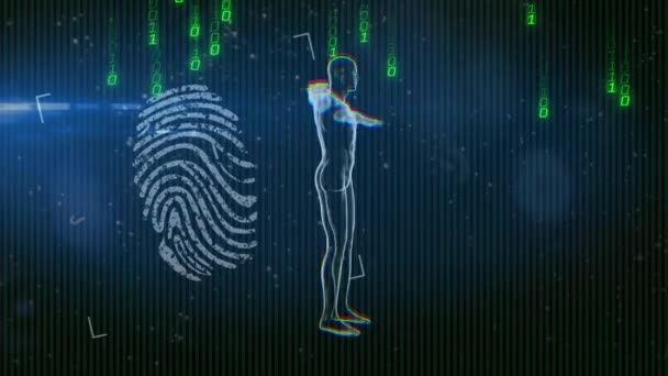 Animation Data Processing Fingerprint Black Background Global Business Digital Interface — Αρχείο Βίντεο