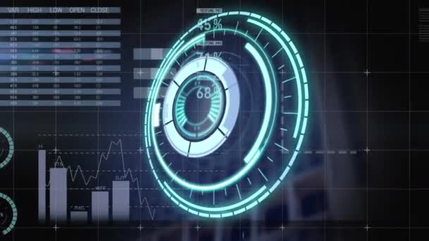 Neon Scanner Digital Interface Data Processing Blue Background Computer Interface — Stock videók