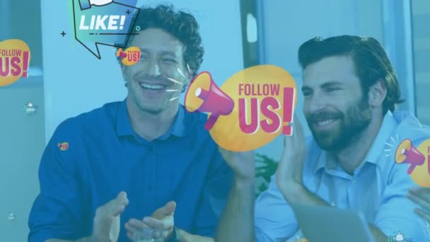 Animation Online Social Media Icons Diverse Business People Clapping Customer — Stockvideo