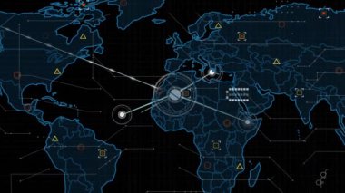 Dünya haritası üzerinde bağlantılar ve veri işleme ağının animasyonu. küresel bağlantılar, ağlar ve veri işleme konsepti dijital olarak oluşturulmuş video.