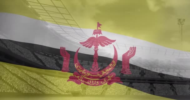 Spor Stadyumunun Üzerinde Brunei Bayrağının Animasyonu Küresel Spor Dijital Arayüz — Stok video