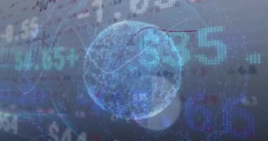 Finansal verilerin dünya üzerinde bağlantılarla hareket etmesi. Ekonomi, finans ve teknoloji konsepti dijital olarak oluşturulmuş video.