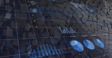 Kareler üzerinde veri işleme animasyonu. küresel iş ve dijital arayüz kavramı dijital olarak oluşturulmuş video.