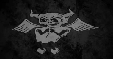 Gri arka planda şeytan animasyonu. Soyut arkaplan ve dijital arayüz kavramı dijital olarak oluşturulmuş video.