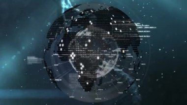 Koyu yeşil arka planda DNA, küre ve veri işleme animasyonu. Bilim, insan genomu, veri işleme ve teknoloji konsepti dijital olarak oluşturulmuş video.