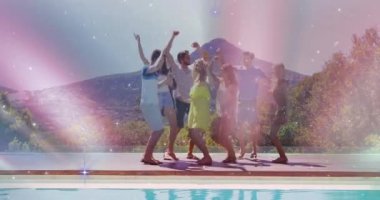 Farklı arkadaşların dans etmesi üzerine yıldızların animasyonu. Ulusal dans günü ve dijital arayüz konsepti dijital olarak oluşturulmuş video.