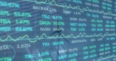 Yel değirmeni ve manzara üzerinde finansal veri işleme animasyonu. elektrik, enerji ve güç dağılımı dijital olarak oluşturulmuş video.