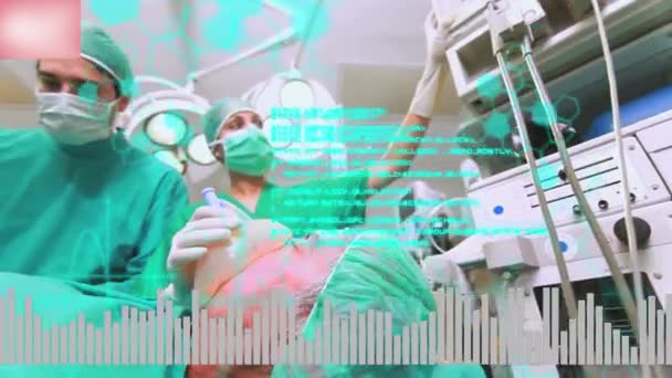 Animation Data Processing Diverse Surgeons Operating Theatre Global Medicine Data — Stok video
