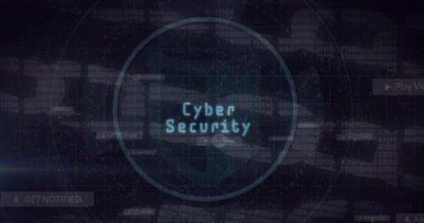 Rede Grade Sobre Texto Segurança Cibernética Sobre Scanner Redondo Contra — Vídeo de Stock