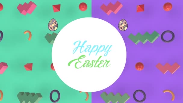 Animation Happy Easter Text Egg Icons Colorful Shapes Easter Tradition — Vídeo de Stock