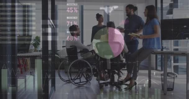 Animation Data Processing Diverse Disabled Business People Meeting Global Business — Vídeo de stock