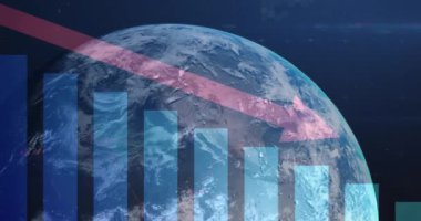 Dünya çapında finansal veri işleme animasyonu. Küresel iş, finans, dijital arayüz ve bağlantılar konsepti dijital olarak oluşturulmuş video.