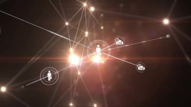 Kahverengi arkaplandaki simgelerle bağlantı ağının animasyonu. küresel bağlantılar, ağ ve teknoloji konsepti dijital olarak oluşturulmuş video.