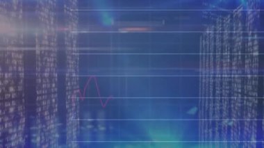 Sunucu odasında veri işleme animasyonu. küresel iş ve dijital arayüz kavramı dijital olarak oluşturulmuş video.