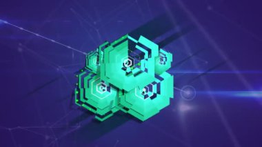 Mavi arkaplanda veri işleme animasyonu. küresel iş ve dijital arayüz kavramı dijital olarak oluşturulmuş video.