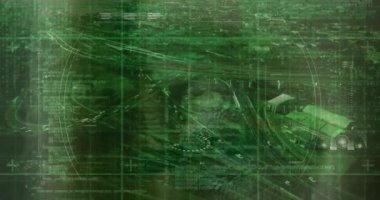 Veri işleme ve tarama animasyonları şehir manzarasını inceliyor. küresel internet güvenliği, veri işleme, bağlantılar ve dijital arayüz konsepti dijital olarak oluşturulmuş video.