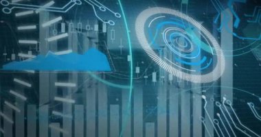 Sunucular üzerinde 5G ve veri işleme animasyonu. bilgisayarlar, ağ, veri işleme, iletişim ve teknoloji konsepti dijital olarak oluşturulmuş video.