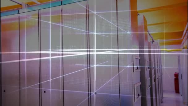 在服务器上移动的线路和灯光的动画 计算机和技术概念数字生成的视频 — 图库视频影像