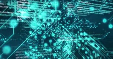 Siyah arkaplan üzerinde veri işleme animasyonu. Sosyal medya ve dijital arayüz konsepti dijital olarak oluşturulmuş video.