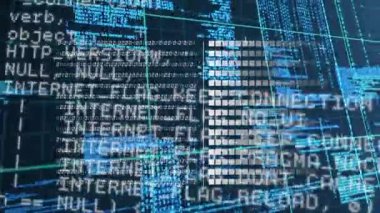 Şebeke üzerinde veri işleme ve ikili kodlama animasyonu. küresel hesaplama, dijital arayüz ve dijital olarak oluşturulmuş video işleme kavramı.