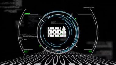 Veri işlemenin animasyonu ve siyah arka plandaki duvar. Küresel iş ve dijital arayüz kavramı dijital olarak oluşturulmuş video.