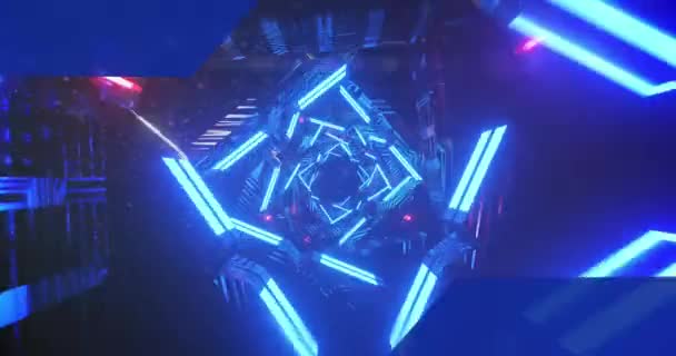 Animation Stars Navy Space Blue Neon Lights Rotating Colour Shape — Stockvideo