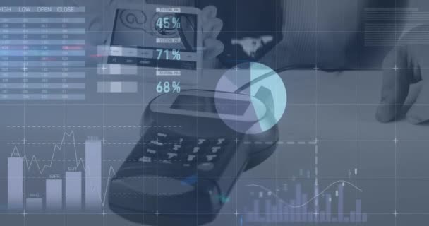 Animatie Van Verwerking Van Financiële Gegevens Betaalterminal Global Business Financiën — Stockvideo