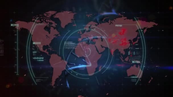 Анімація Вірусних Клітин Днк Карта Світу Чорному Тлі Глобальна Концепція — стокове відео