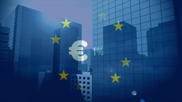 Animation European Union Flag Map Cityscape European Union Concept Digitally — Vídeo de stock