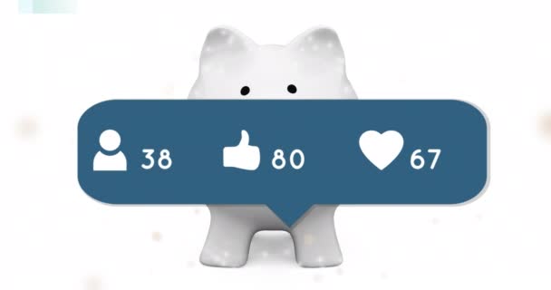 Анимация Банка Свиньи Сми Белом Фоне Концепция Социальных Сетей Цифрового — стоковое видео