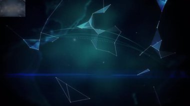 Siyah arkaplanda küre, şekil ve bağlantıların animasyonu. küresel bağlantılar, veri işleme ve teknoloji konsepti dijital olarak oluşturulmuş video.