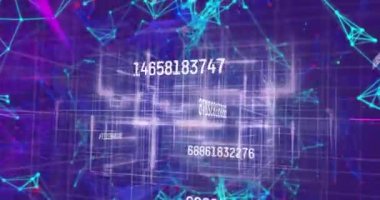 Pleksus ağlarına karşı birden fazla değişen sayı ve mavi arkaplana karşı ışık izleri. bilgisayar arayüzü ve teknoloji kavramı