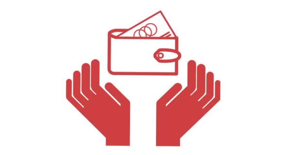 Анімація Рук Значками Торбинки Білому Тлі Міжнародний День Благодійності Святкування — стокове відео