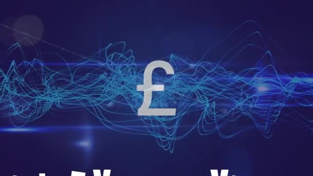 Pound Symbol Blue Digital Waves Network Connections Blue Background Global — Stock video