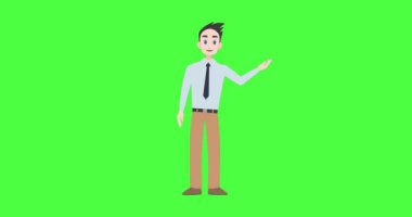 Animation of cartoon caucasian brunette man talking on green background with copy space. People and communication concept digitally generated video.