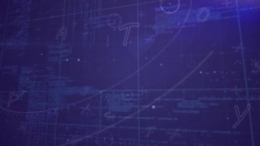 Animation of data processing and shapes over blue background. global business and digital interface concept digitally generated video.