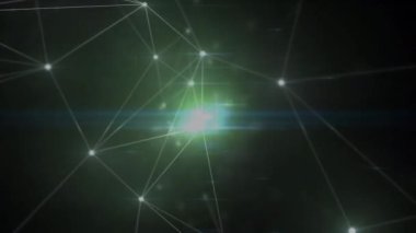 Digital animation of glowing network of connections against green background. global networking and technology concept
