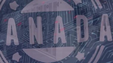 Anada metin ve bilgisayar devre kartı üzerinden kırmızı noktaların veri işleme animasyonu. küresel teknoloji, veri işleme ve dijital arayüz kavramı dijital olarak oluşturulmuş video.