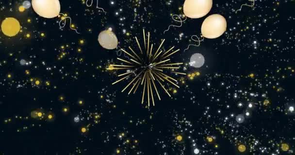 用圆点在黑色背景上的气球和烟火的动画 新年及数码影片制作的庆祝概念 — 图库视频影像