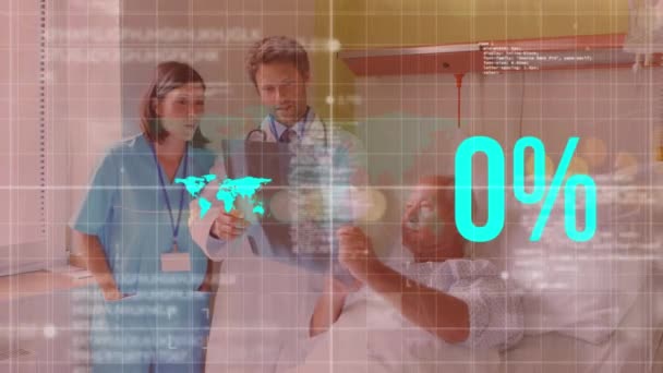 Animação Mapa Mundo Aumento Porcentagem Sobre Médicos Pacientes Caucasianos Global — Vídeo de Stock