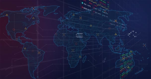 Animação Processamento Dados Financeiros Sobre Fundo Escuro Conexões Globais Processamento — Vídeo de Stock