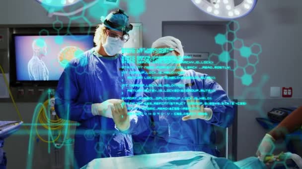 Animation Scientific Data Processing Chemical Structures Diverse Surgeons Operating Global — Vídeo de Stock