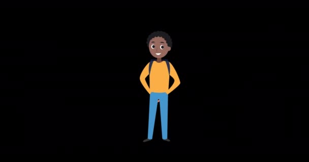 Animation Schoolboy Icon Globe Black Background Universal Childrens Day Celebration — Vídeos de Stock