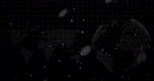Animation Von Grafiken Daten Und Globus Auf Schwarzem Hintergrund Datenverarbeitung — Stockvideo