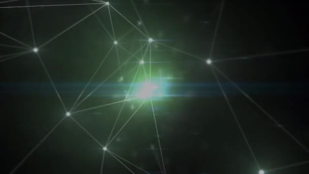 Animation numérique d'un réseau lumineux de connexions sur fond vert. concept global de réseau et de technologie